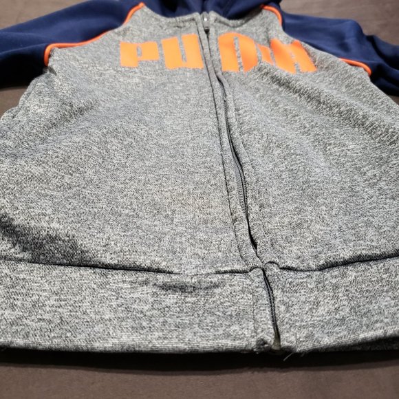 Puma Hoodie Zip Up Two Tone Blue Grey Orange Logo 3T Size - Picture 4 of 6